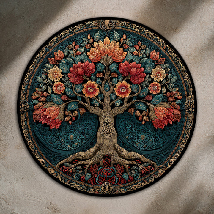 tree and flowers circular wall art