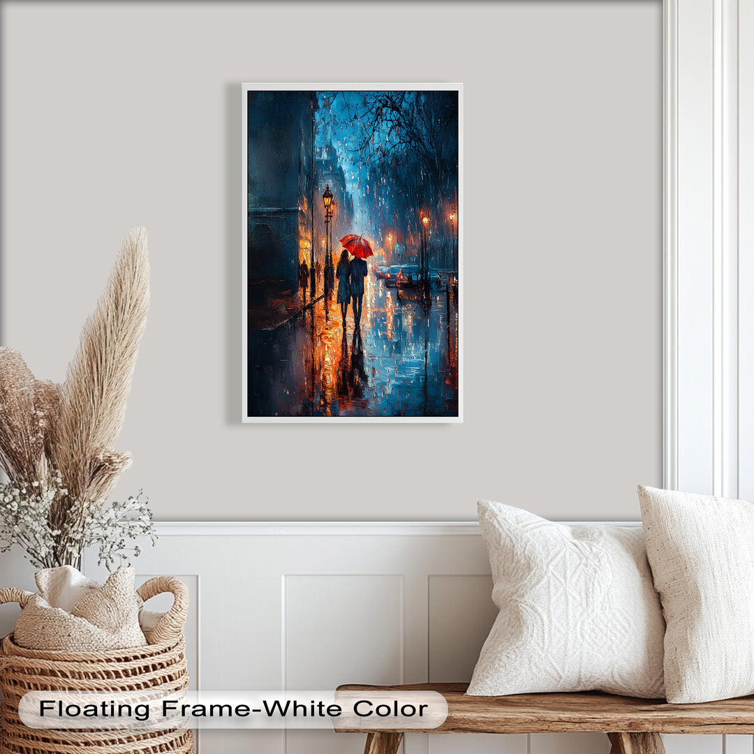 Lovers in the Rain – Romantic Night Street Oil Painting