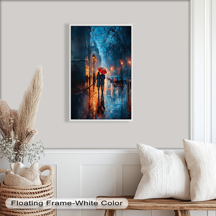 Lovers in the Rain – Romantic Night Street Oil Painting