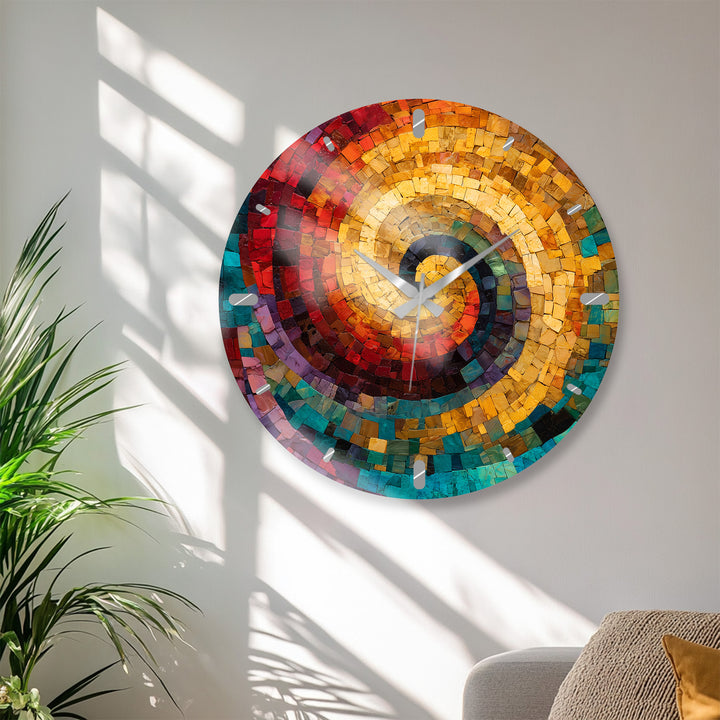 Colorful Spiral Mosaic Glass Wall Clock – Abstract Swirl Decor