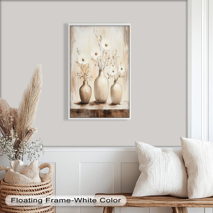 Serenity in Neutral Tones – White Floral Still Life Oil Painting