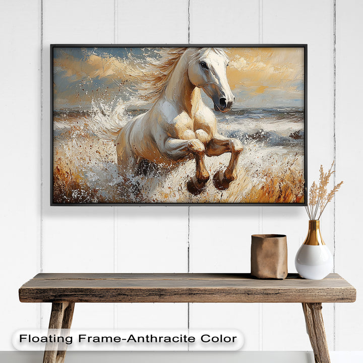 White Horse Art – Gerahmtes Ölgemälde mit Pferd