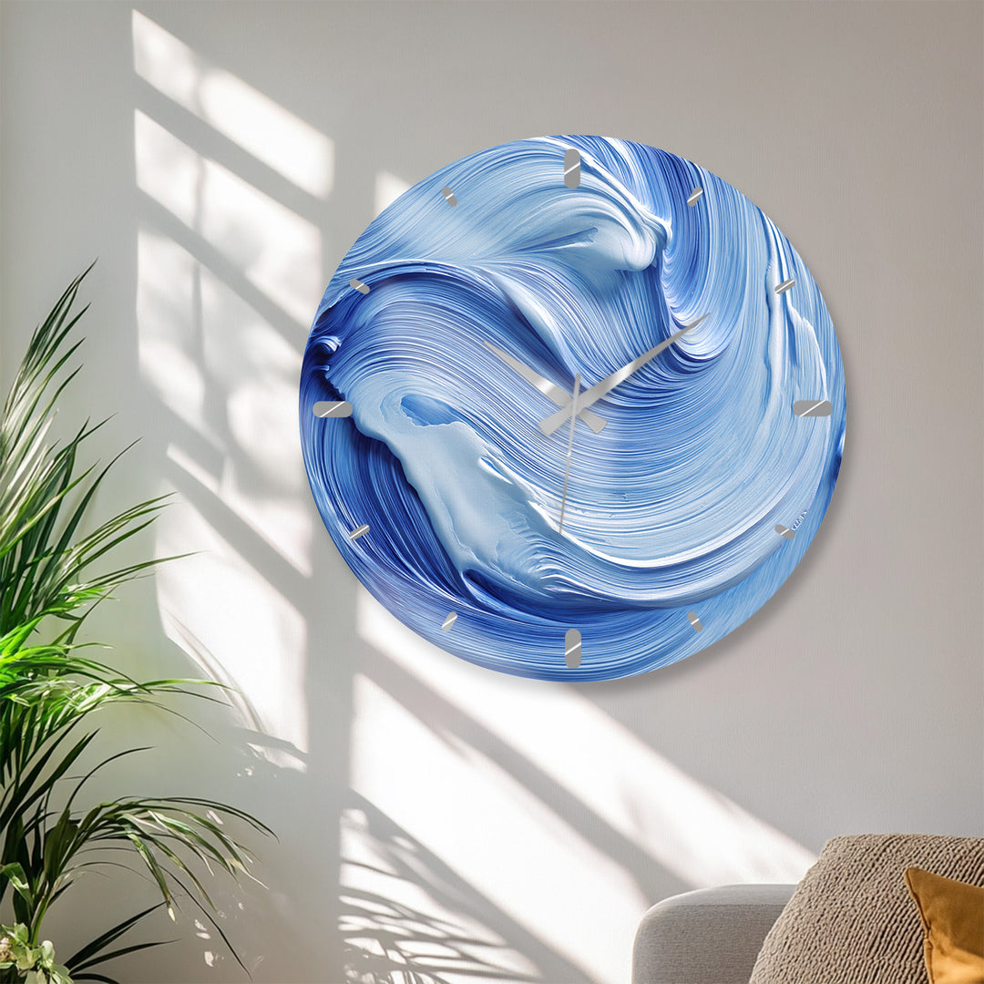 Blue Swirl Glass Wall Clock – Abstract Ölgemälde  Decor