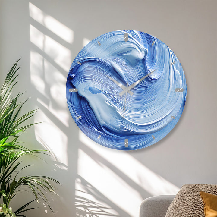 Blue Swirl Glass Wall Clock – Abstract Ölgemälde  Decor