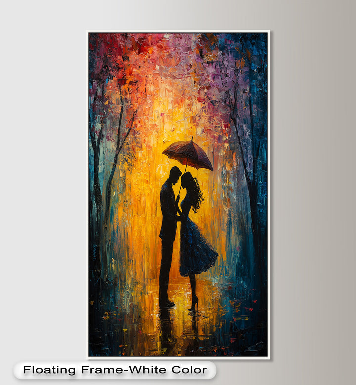 Under the Glow – Romantic Couple with Umbrella Love Oil Painting