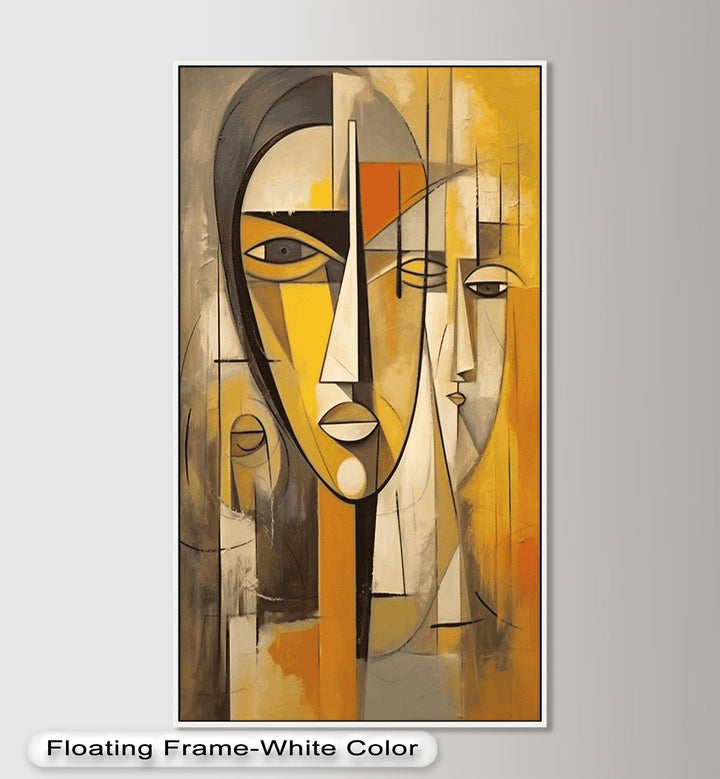 Golden Echoes – Cubist Expression of Faces in Motion Picasso Oil Painting
