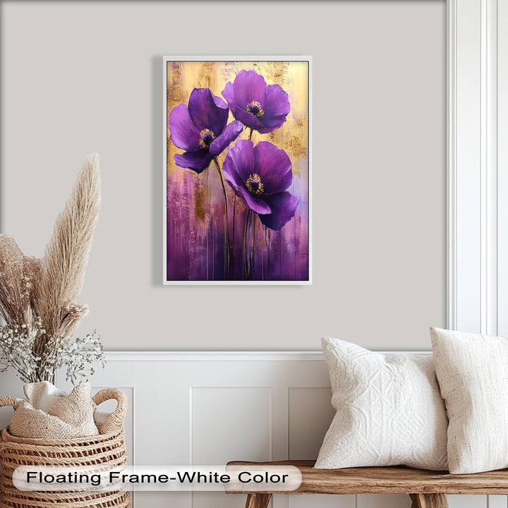 Velvet Blossoms – Purple Floral Elegance with Gold Flower Oil Painting