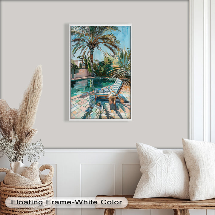 Poolside Palm Tree Escape – Tropical Oil Painting