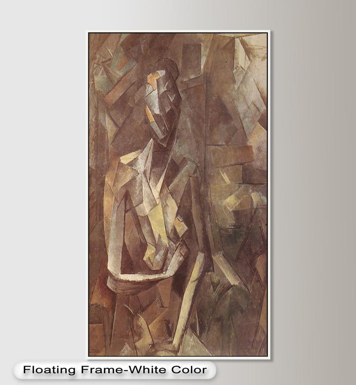 An expressive cubist artwork capturing a figure in quiet reflection, created with layered facets in a natural, neutral palette.