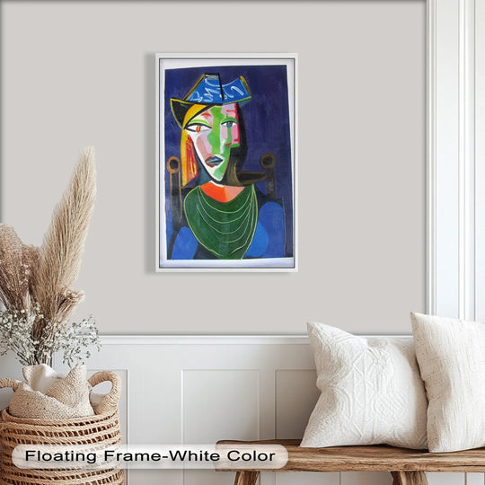 With rich color saturation, this 'Woman in a Blue Hat' oil painting provides bold oil painting home decor through a vividly realized Cubist portrait in the style of Picasso.