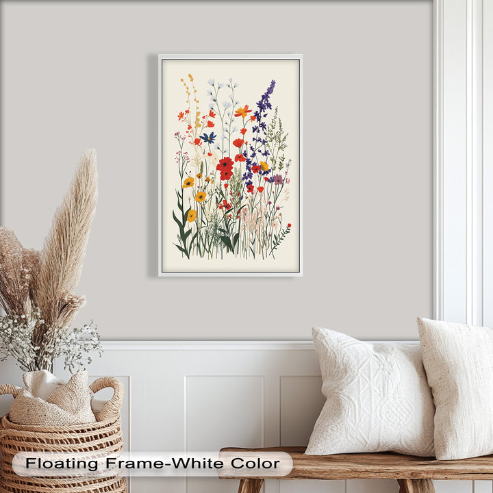 Wild Meadow Bloom – Farbenfrohes botanisches Ölgemälde im Boho-Stil