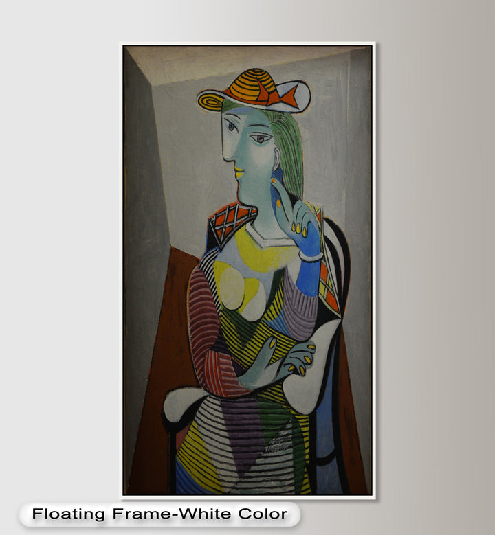 Striped Thoughts – Colorful Woman in Hat Picasso Oil Painting