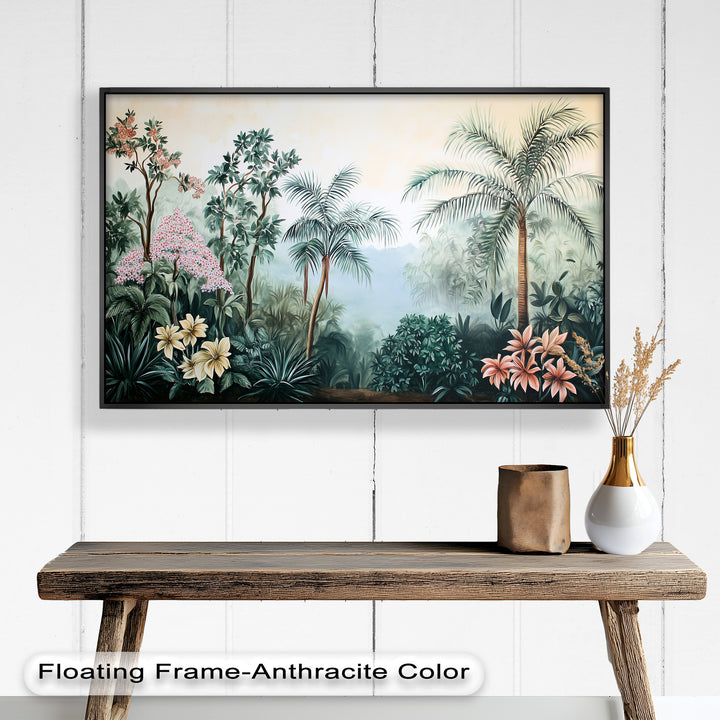Floral Tropics Oasis – Palm Tree Oil Painting