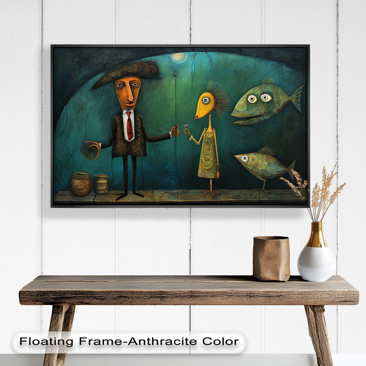 Moonlight Toast – Whimsical Surrealist Underwater Picasso Oil Painting