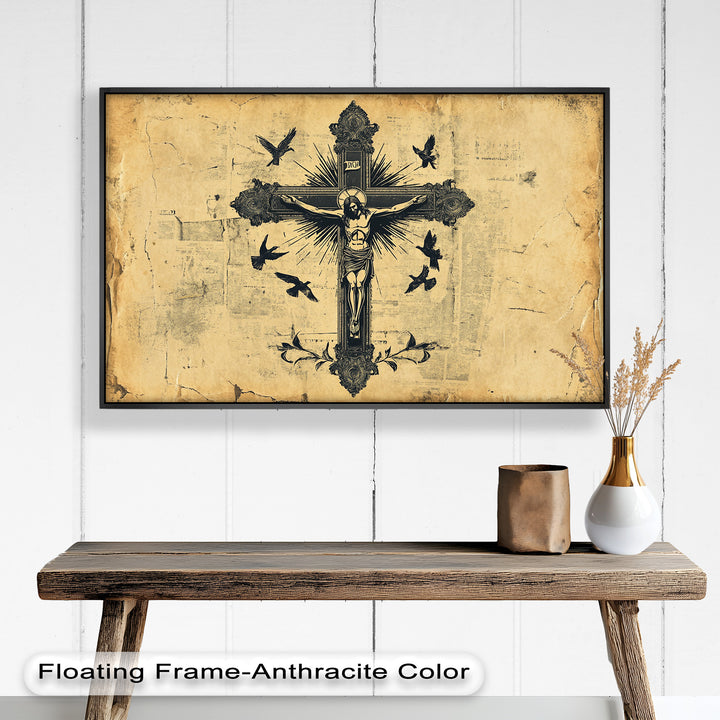 Jesus am Kreuz – Vintage religiöses Ölgemälde