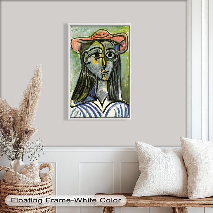 Striped Muse in Pink Hat – Picasso Oil Painting