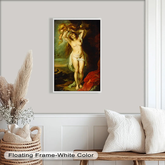 Geometric angles define the composition of this renaissance nude, a modern oil painting art reproduction depicting Andromeda's mythological binding.