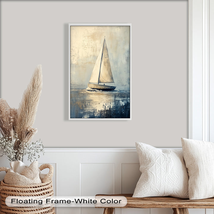 Golden Sail – Minimalistisches Ölgemälde „Boot auf See“