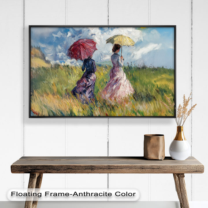 Ladies with Parasols in a Sunlit Meadow – Impressionist Oil Painting