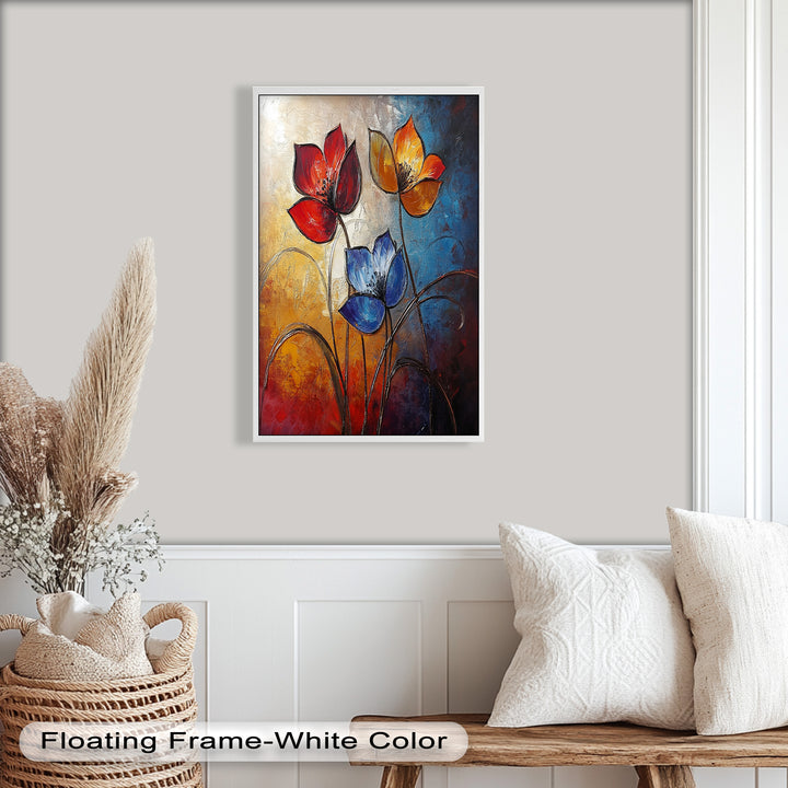Eternal Bloom – Red, Yellow, and Blue Floral Oil Painting