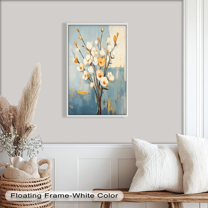 Golden Magnolia – White and Amber Blossoms Flower Oil Painting