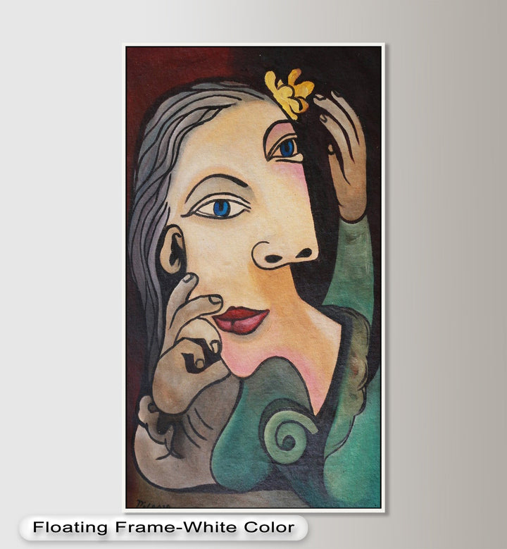 Quiet Bloom – Woman with Yellow Flower Picasso Oil Painting