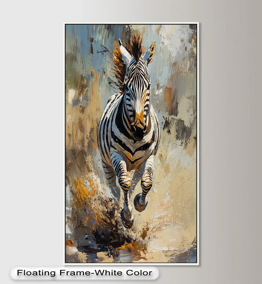 Warm hues dominate this striking Galloping Zebra in Motion animal oil painting, enriching the modern texture of the oil painting decoration.