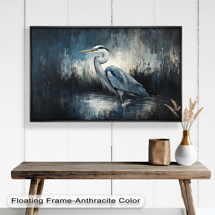 Heron in Misty Marshland – Animal Oil Painting