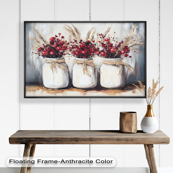Jar Trio – Red Floral Oil Painting