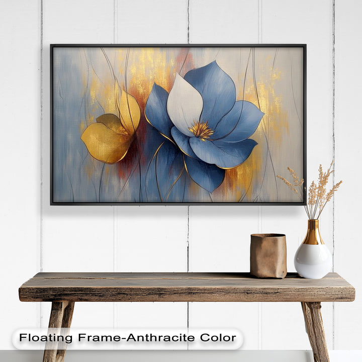 Blaue Magnolien-Wandkunst – Blumen-Ölgemälde