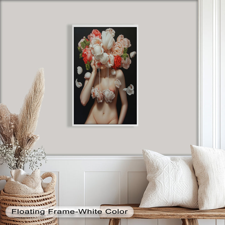 Bloomveil – Surreal Nude with Cascading Petals Oil Painting