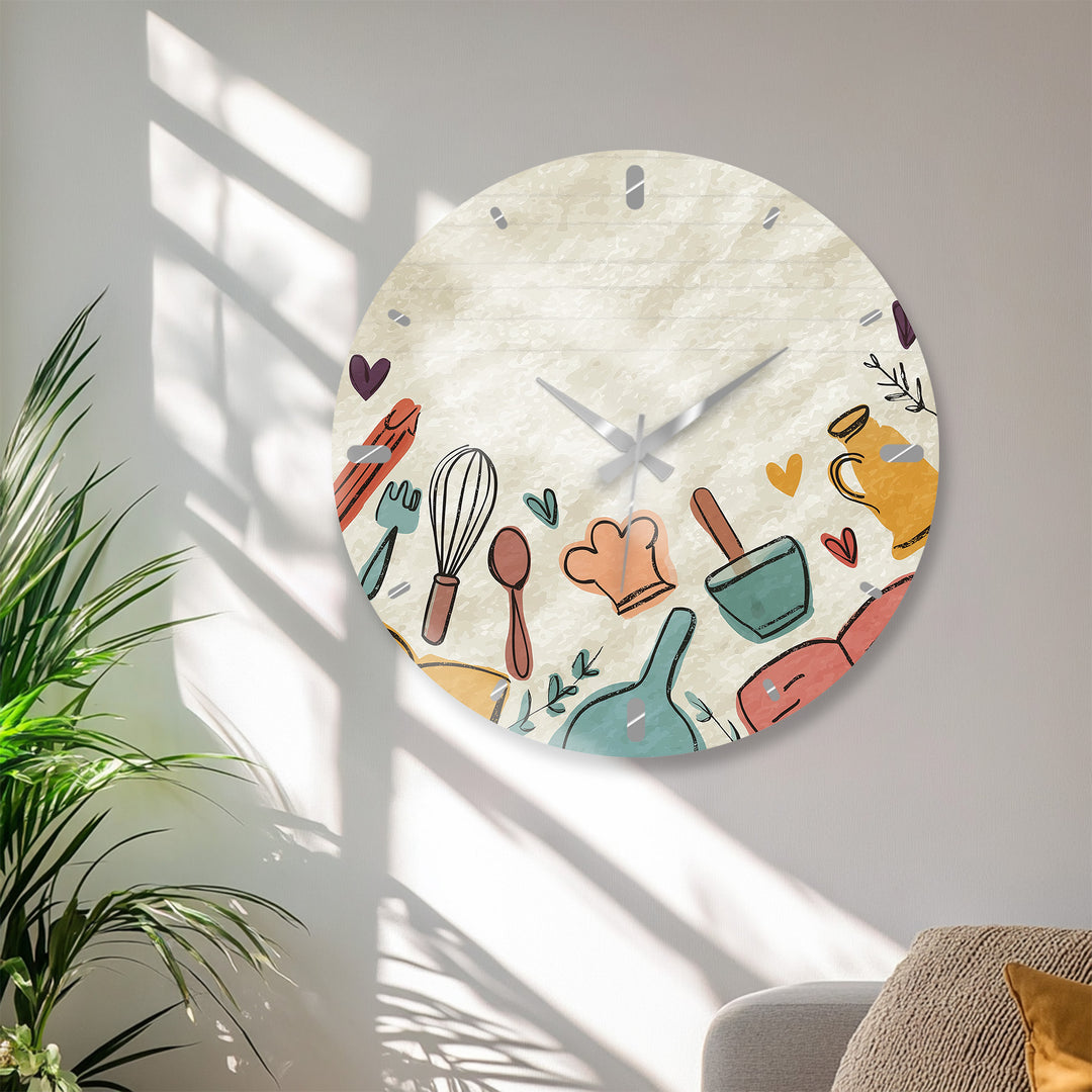 Kitchen Utensils Glass Wall Clock – Cute Cooking Kitchen Decor