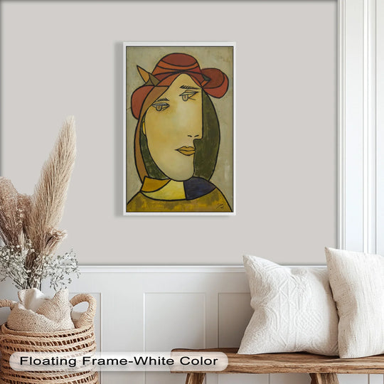 Moderate color saturation highlights the subdued warmth of this oil painting reproduction print, a minimalist Picasso portrait showcasing the artist's iconic style.