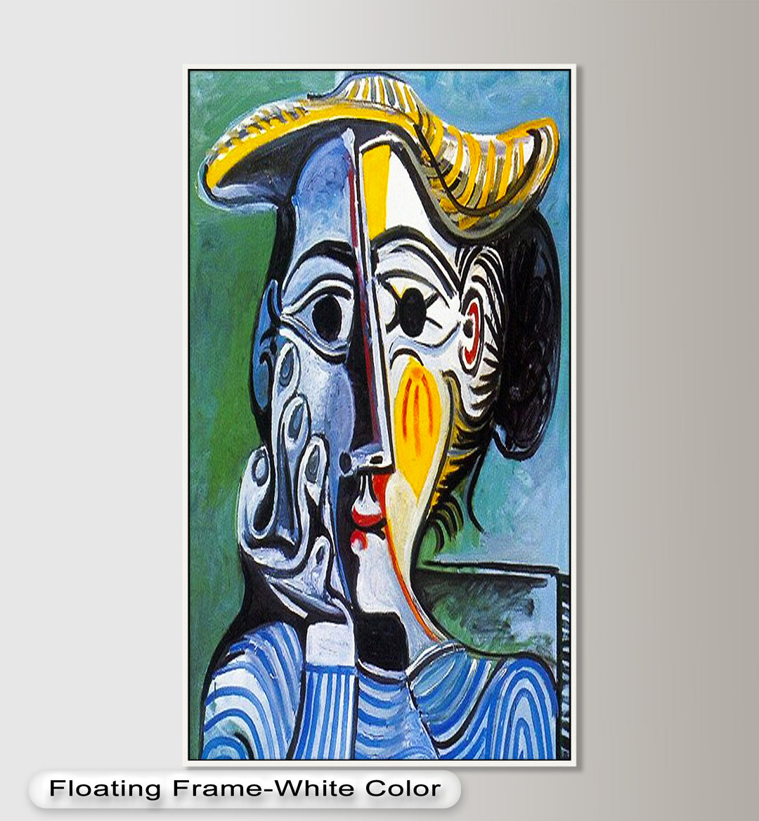 Woman in Striped Shirt – Bold Cubist Picasso Oil Painting