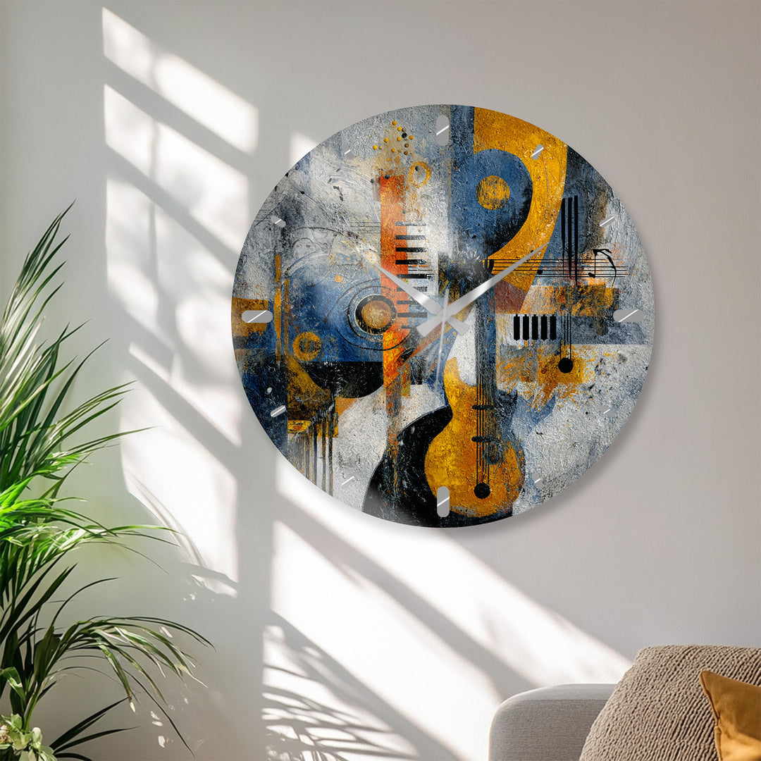 Abstract Music Glass Wall Clock – Piano Notes Modern Art Decor