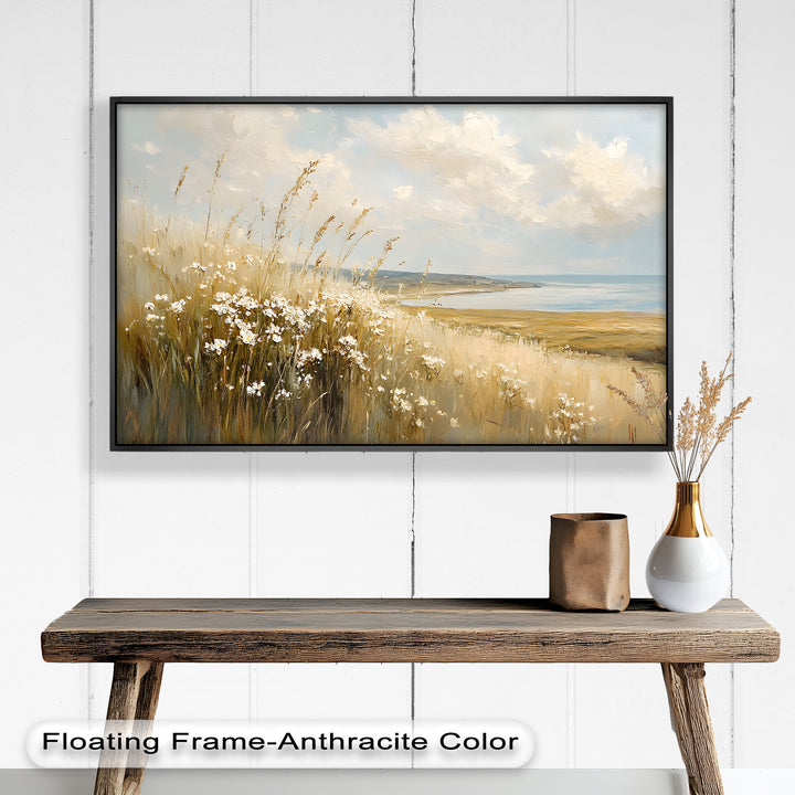 Wildflower Field Landscape – Serene Coastal Oil Painting