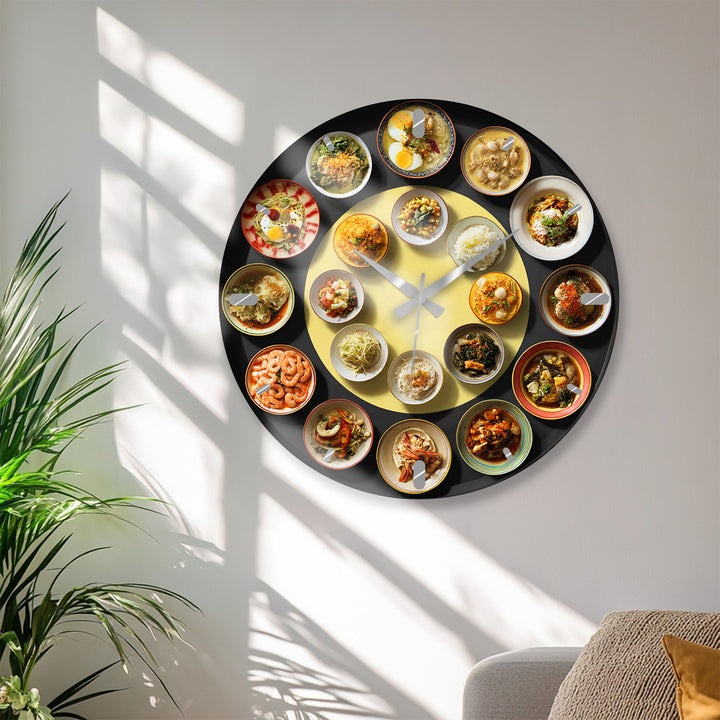 Asian Food Glass Wall Clock – Restaurant Kitchen Decor