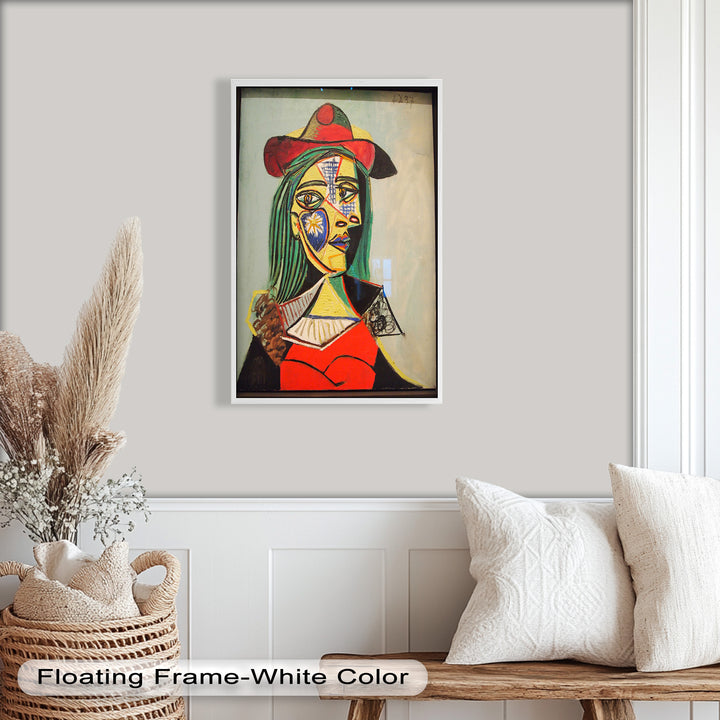 Strahlender Blick – Frau mit rotem Hut, kubistisches Porträt, Picasso-Ölgemälde