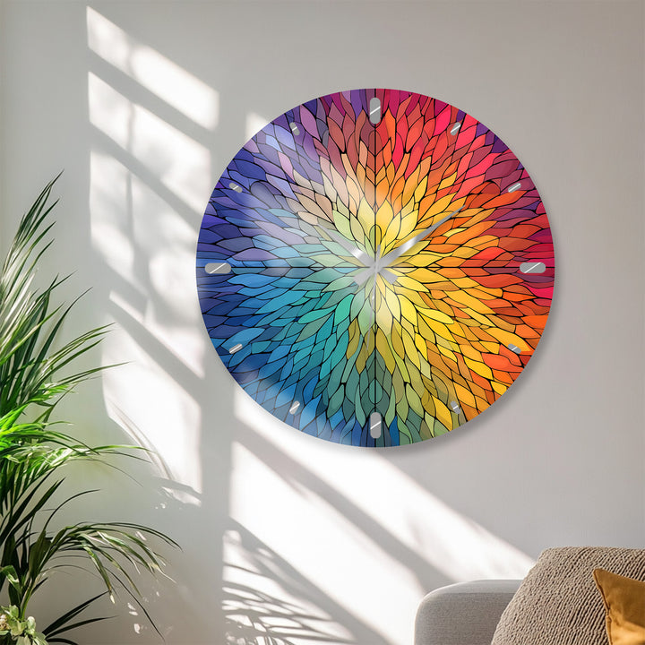Rainbow Glass Wall Clock – Colorful Geometric Stained Glass Art