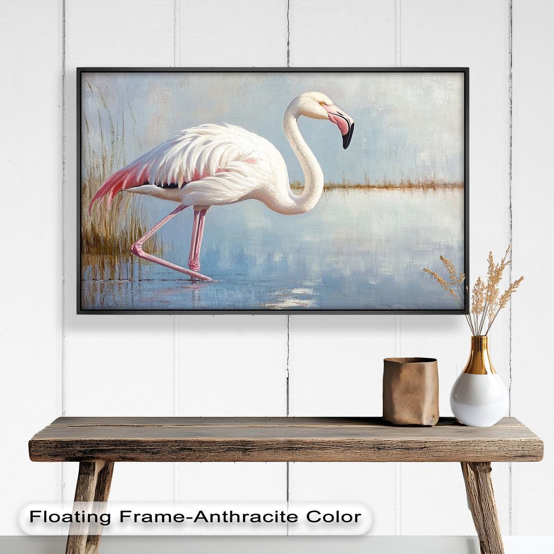 Graceful Flamingo in Shallow Water – Animal Oil Painting