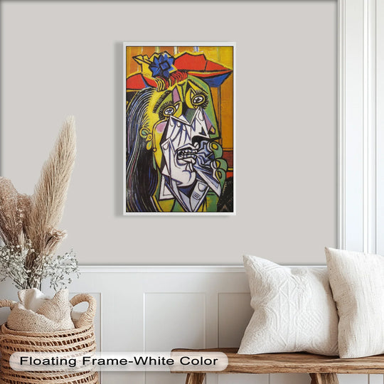 Striking angular forms and dissonant colors define this expressive oil painting home decor portraying a woman in anguish, an iconic Cubist-inspired portrait.