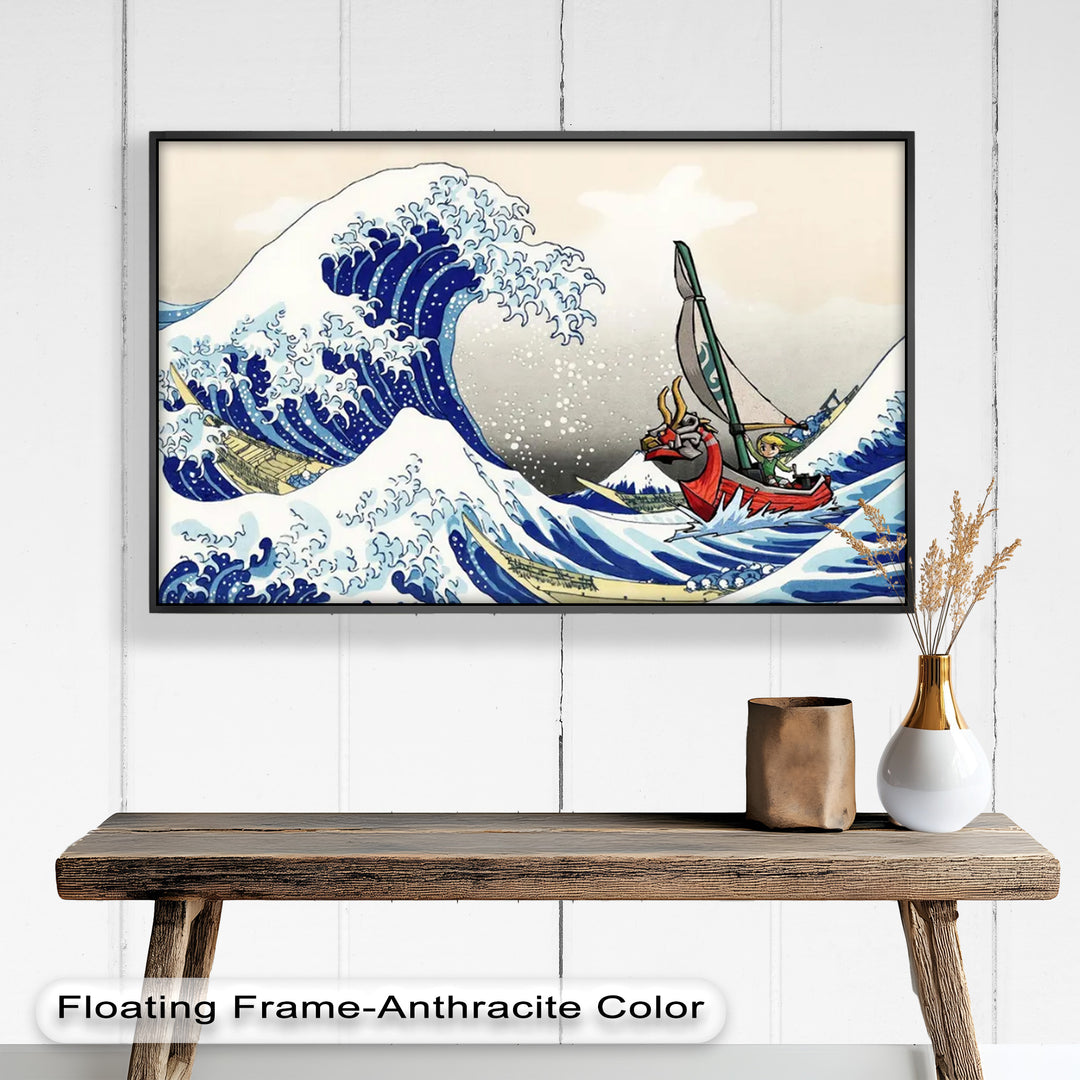 Hokusai Great Wave x Zelda Art – Japanisches Pop-Art-Ölgemälde
