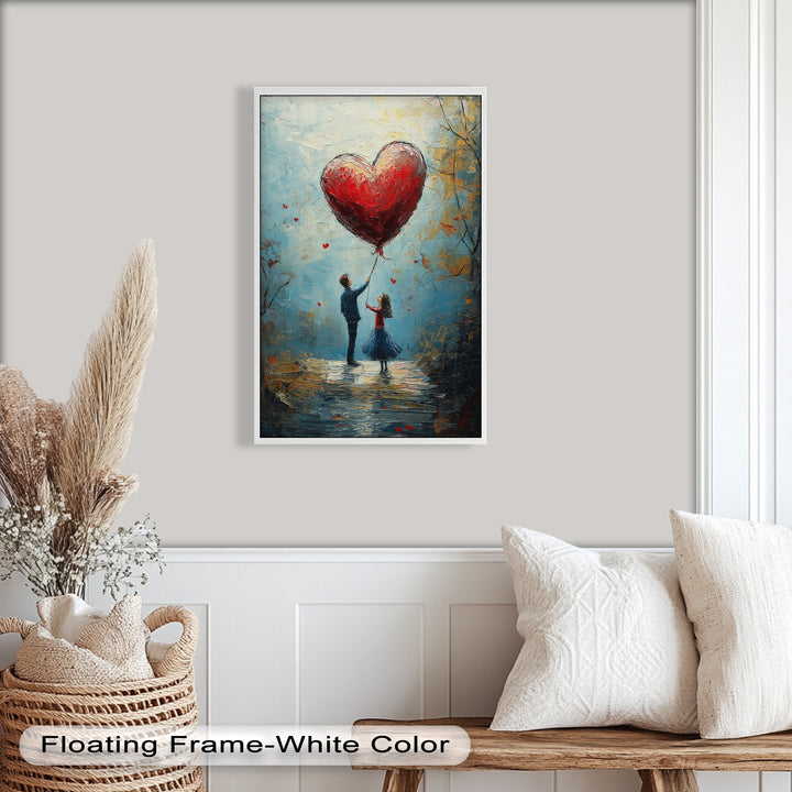 Romantic Red Heart Balloon Scene - Love Oil Painting