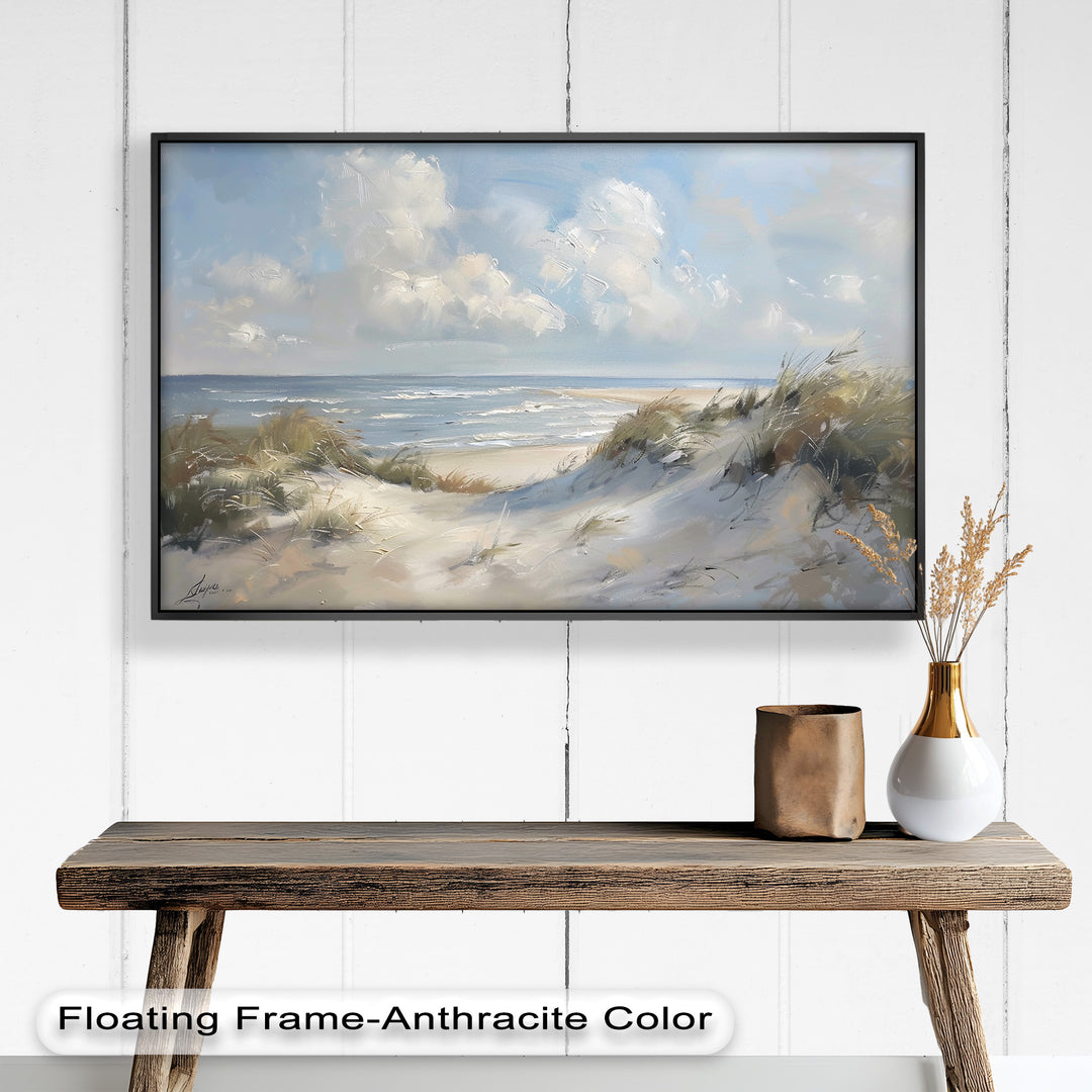 White Sand Beach Sandy Path Landscape – Coastal Oil Painting