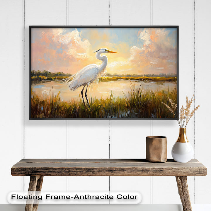 White Egret at Sunset – Animal Oil Painting