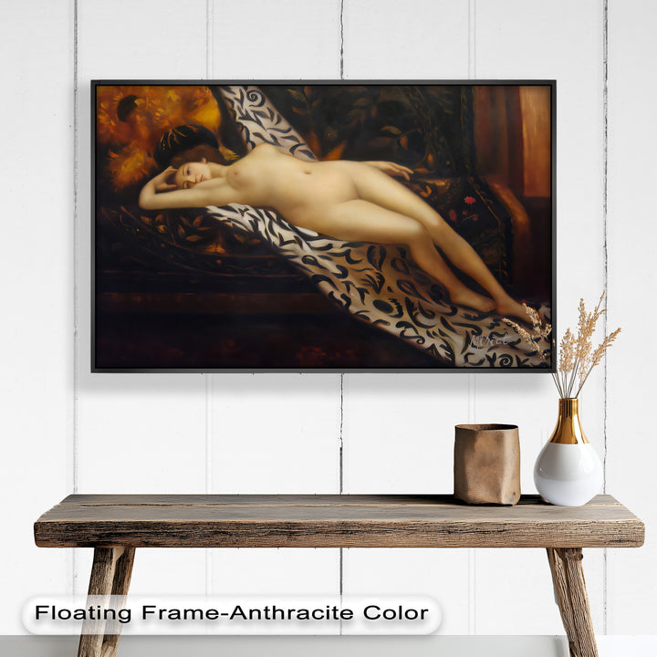 Velvet Reverie – Reclining Nude on Ornamental Nude Oil Painting