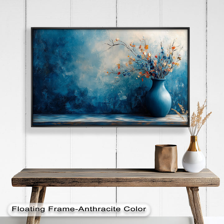 Blue Harmony Vase – Contemporary Floral Arrangement Flower Oil Painting