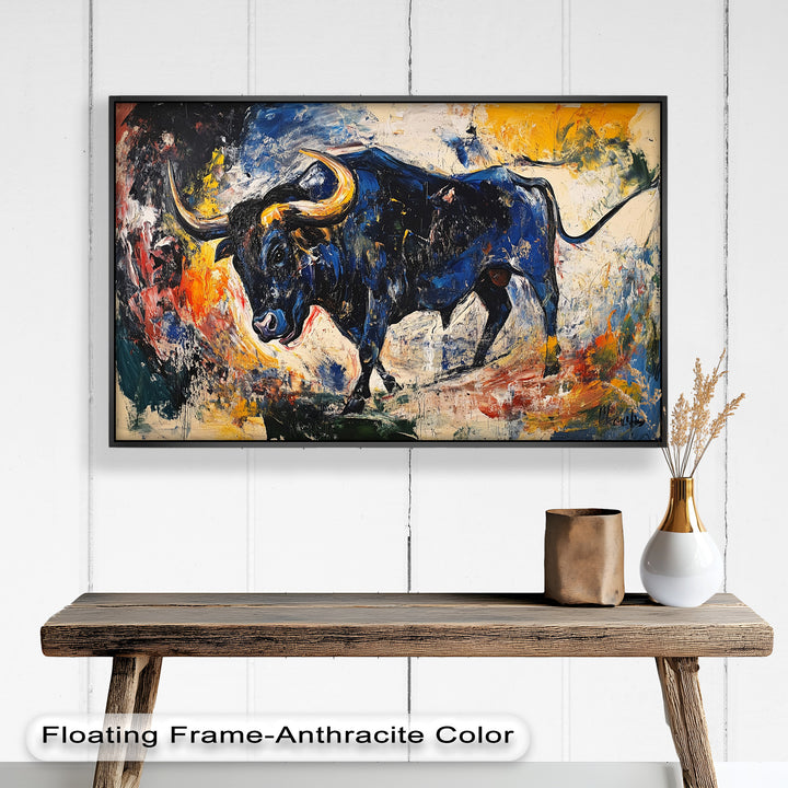 Power in Motion – Expressionist Bull Oil Painting