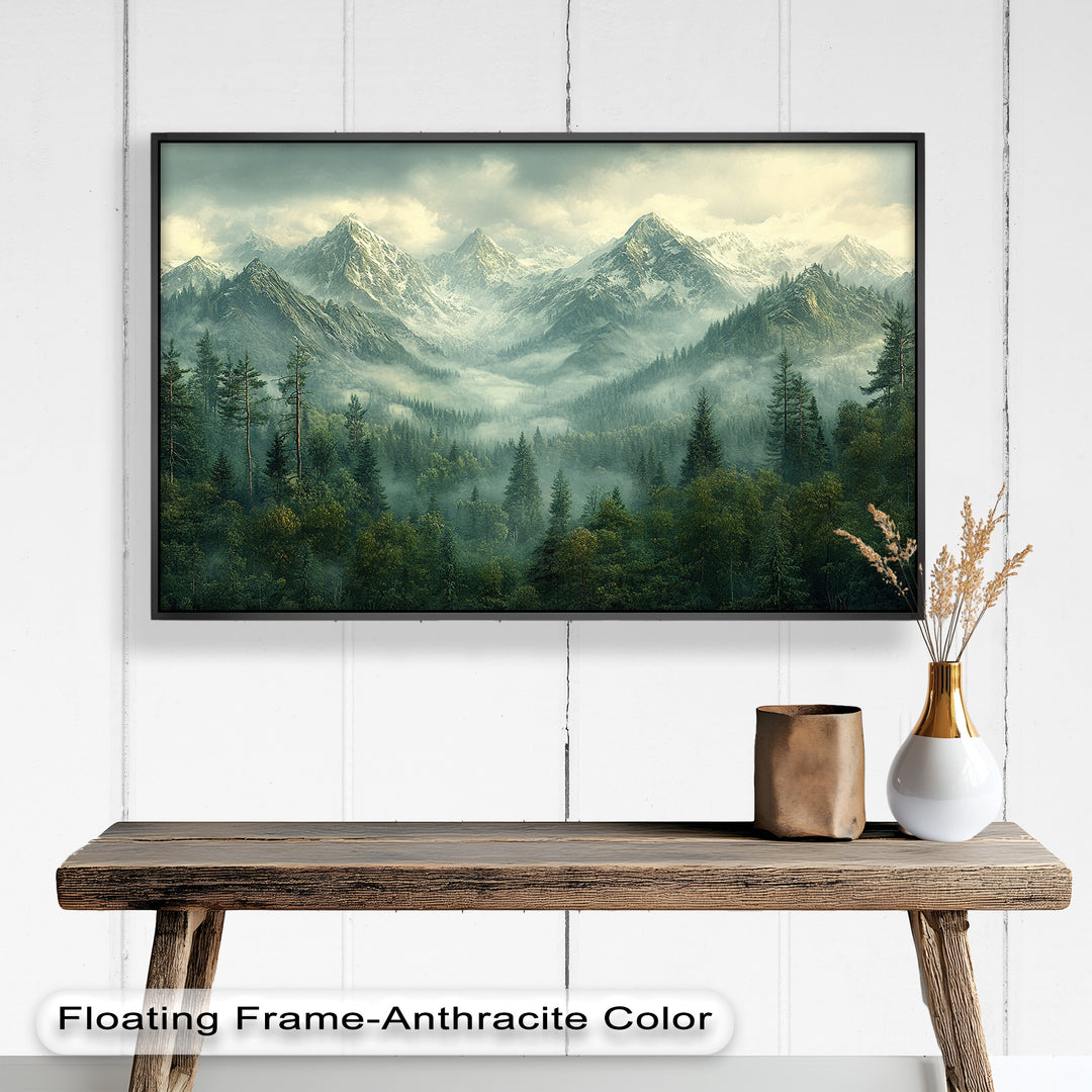 Misty Mountain Forest - Framed Oil Paintings