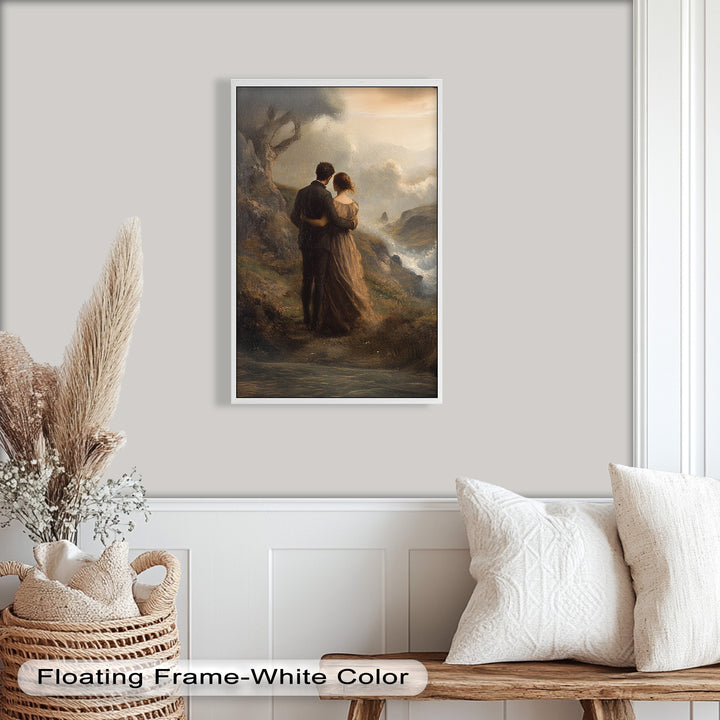 Embrace on the Cliffside – Oil Painting of Lovers in Nature